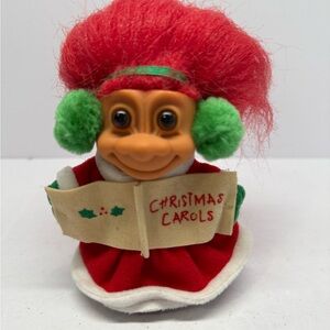 Vintage Russ 5" Troll Doll Christmas Carol Singer Red Hair